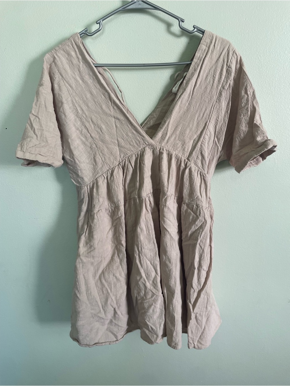 Mustard Seed Soft Beige V-Neck Mini Dress - Picture 4 of 7